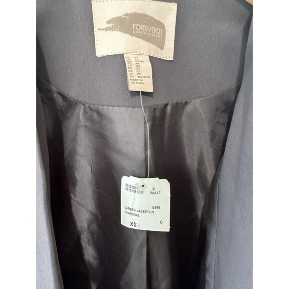 Forever 21 NWT Charcoal Collarless Open Lapel Career Blazer Suit Jacket XS - Picture 7 of 7